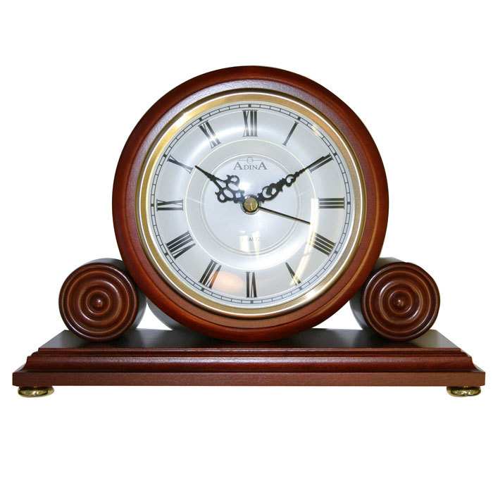 Mantel Clock Mahogany Timber White Dial Roman Numerals