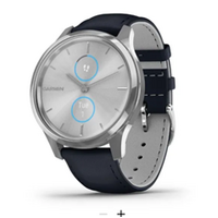 vívomove® Luxe - Silver Stainless Steel Case with Navy Italian Leather Band