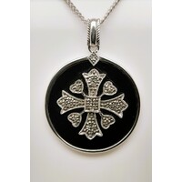 Sterling Silver Black Onyx and Diamond Set Pendant
