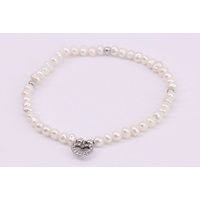 Freshwater Pearl Bracelet with Cubic Zirconia Set Sterling Silver Heart Charm