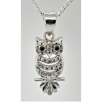 Sterling Silver Sapphire Cubic Zirconia Owl Pendant