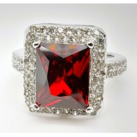 Sterling Silver Created Ruby and Cubic Zirconia Ring AUS Size M