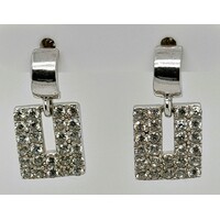 Sterling Silver Crystal Set Square Shaped Stud Earrings