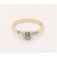 9 Carat Yellow Gold Cubic Zirconia and Baguette Diamond Ring AUS Size M