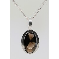Sterling Silver Oval Smokey Quartz Pendant