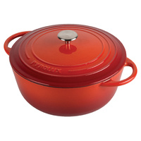 PyroChef 26cm/5litre Chilli Red Enamelled Cast Iron Round French Oven