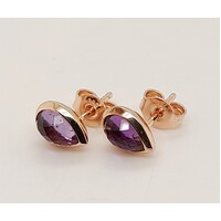 Sterling Silver with Rose Gold Plate Amethyst Stud Earrings
