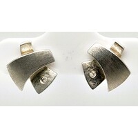 Polished & Satin Finished Sterling Silver Diamond Set Stud earrings