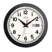 Wall Clock Analogue Time Day and Date Round Black Case Off-White Dial Black Arabic Full Figured Numerals CL13-A2928B