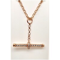 9 Carat Rose Gold Belcher Link Fob Chain with Cubic Zirconia Set T-Bar