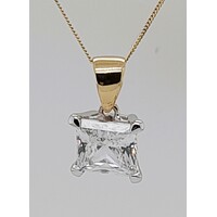 9 Carat Yellow and White Gold Princess Cut Cubic Zirconia Pendant