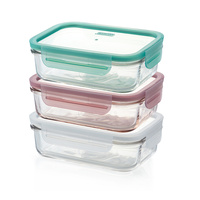 3 Piece Set of 400ml Rectangular Tempered Glass Food Containers