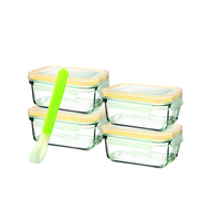 Set of 4 Rectangular 150ml Baby Food Container Set with Silicone Spoon