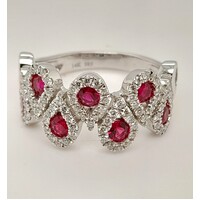Pear Shaped Natural Ruby and Diamond 14 Carat White Gold Ring AUS Size N