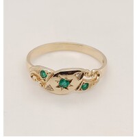 9 Carat Yellow Gold Emerald and Diamond Ring Size O