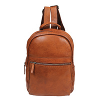 Vintage Leather Tan Backpack with Front Pocket