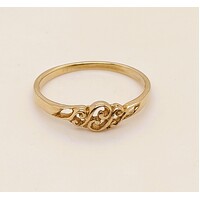 9 Carat Yellow Gold Filigree Pattern Ring AUS Size O