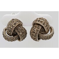 Sterling Silver Marcasite Set Knot Stud Earrings