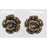 Sterling Silver Marcasite Rose Stud Earrings