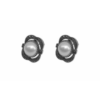Sterling Silver, Marcasite and Mabe Pearl Stud Earrings