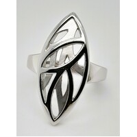 Sterling Silver Marquis Shaped Modern Style Solid Polished and Satin Finish Ring Size 56 (AU Size O)