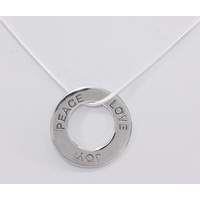 Sterling Silver Peace Love Joy Open Circle Pendant with Snake Chain