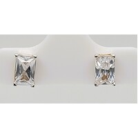 Sterling Silver Rectangular Cubic Zirconia Stud Earrings
