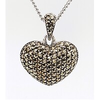 Sterling Silver and Marcasite Puff Heart Pendant