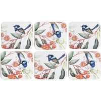 Blue Wren & Eucalyptus Set of 6 Cork Backed Coasters