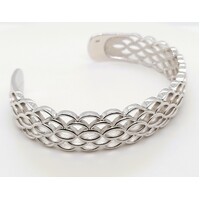 Breuning Sterling Silver Rhodium Plated 12mm Wide Honeycomb Cuff Bangle