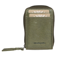 Olive Soft Cow Leather Credit Card Zip Around Wallet