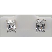 Sterling Silver Rectangular Cubic Zirconia Stud Earrings