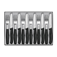 Swiss Classic Black 12 Piece Table Set (6 x wavy edge steak knives & 6 x table forks)