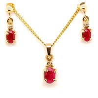 9 Carat Yellow Gold Ruby and Diamond Pendant and Earring Set