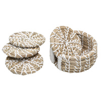 Seagrass Woven White 4 Pack Coasters & Holder