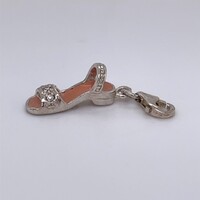 Sterling Silver Peach Cubic Zirconia Enamel Slipper Charm with Parrot Clasp