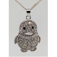 Sterling Silver Cubic Zirconia Penguin with Sapphire Eyes Pendant