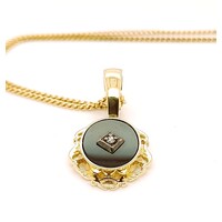 9 Carat Yellow Gold Onyx and Diamond Antique Style Enhancer