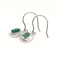 9 Carat White Gold Created Emerald and Diamond Drop Earrings