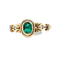 9 Carat Yellow Gold Biron Emerald and Diamond Ring AUS Size P