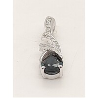 9 Carat White Gold Pear Shaped Sapphire and Diamond Set Pendant