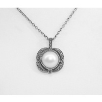 Sterling Silver Marcasite and Mabe Pearl Pendant