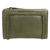 RFID Protected Olive Soft Cow Leather Wallet with Woven Front Design