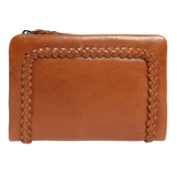 RFID Protected Tan Soft Cow Leather Wallet with Woven Front Design