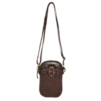 Dark Brown Cow Leather Cross Body Bag with Front Woven Pocket