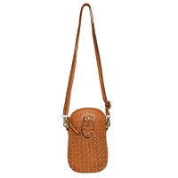 Honey Cow Leather Cross Body Bag with Front Woven Pocket