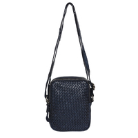 Midnight Cow Leather Double Zip Compartment Cross Body Bag