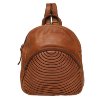 Cow Leather Tan Backpack with Front Zipper Pocket