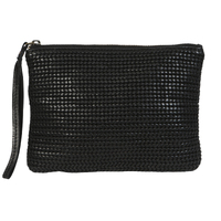 Black Vintage Cow Leather Collection Wristlet Front Weave Bag