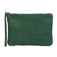 Green Vintage Cow Leather Collection Wristlet Front Weave Bag